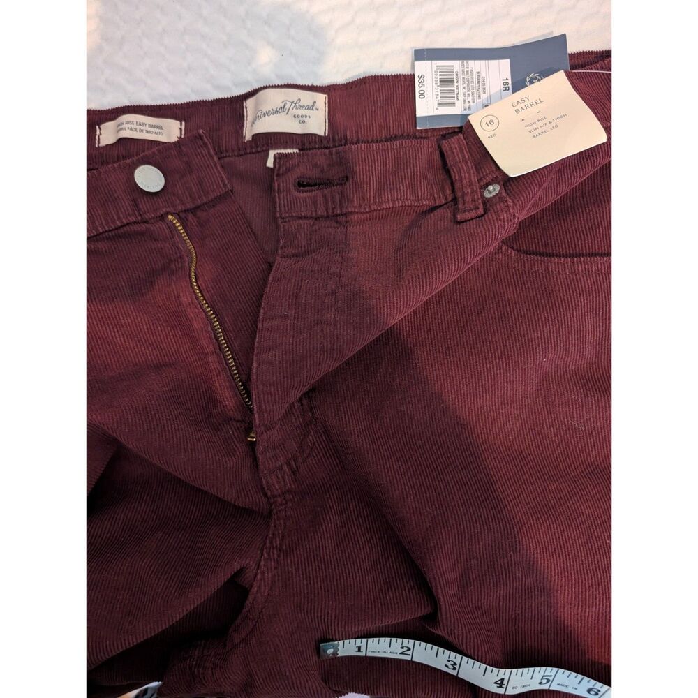 Universal Thread High Rise Easy Barrel Corduroy Pants Burgundy Size 16R NWT - Picture 3 of 7